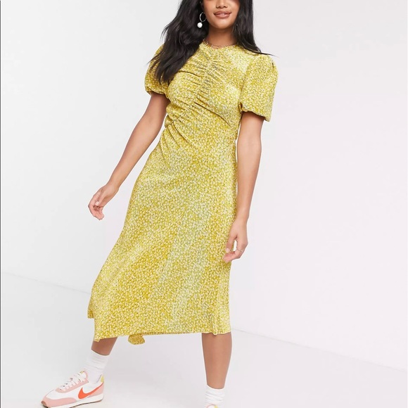 ASOS Dresses & Skirts - 🆕 ASOS DESIGN plisse midi dress with seam detail in yellow micro-floral print